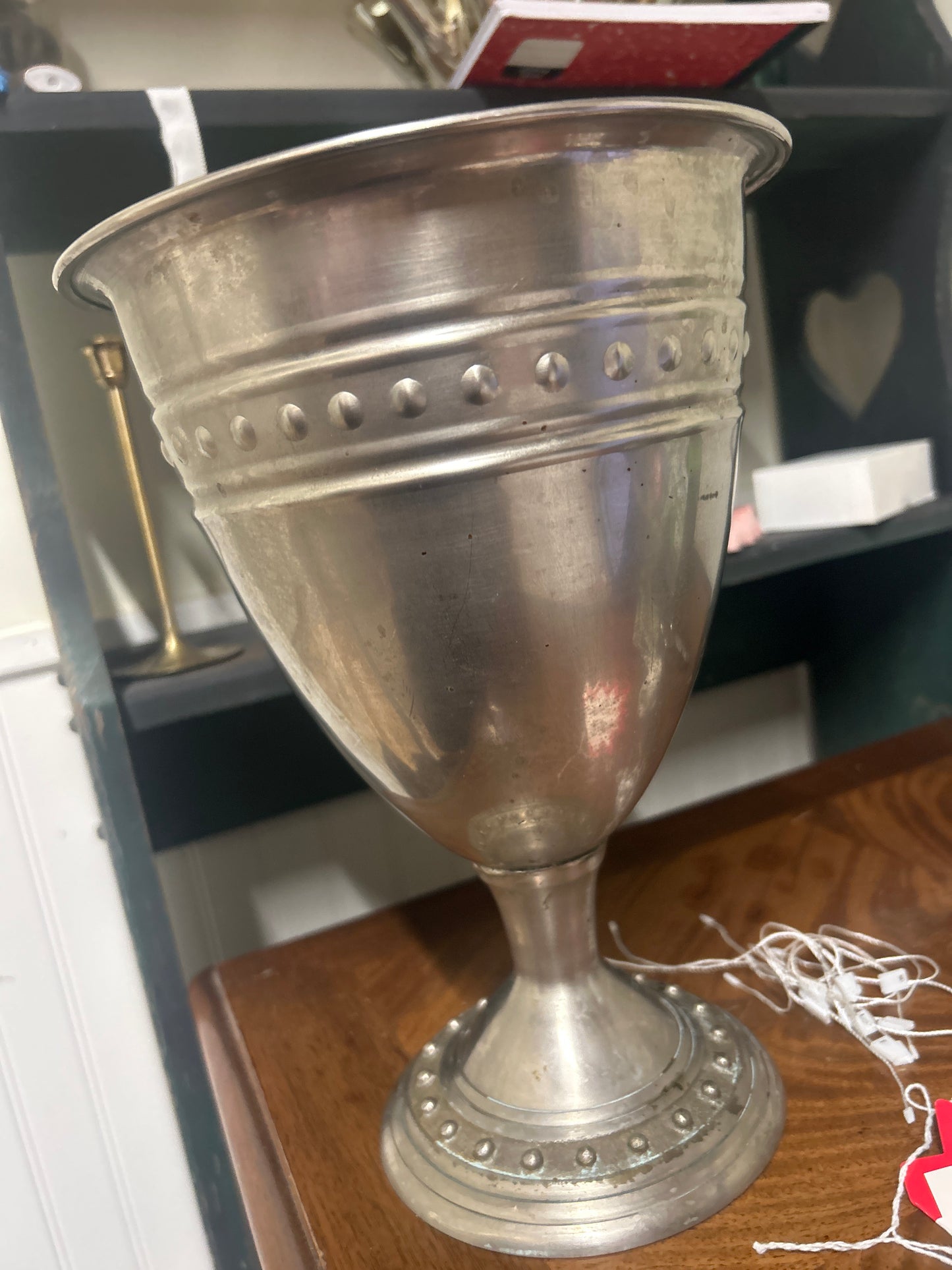 Extra Large Vintage Metal Goblet (some dings/dents)