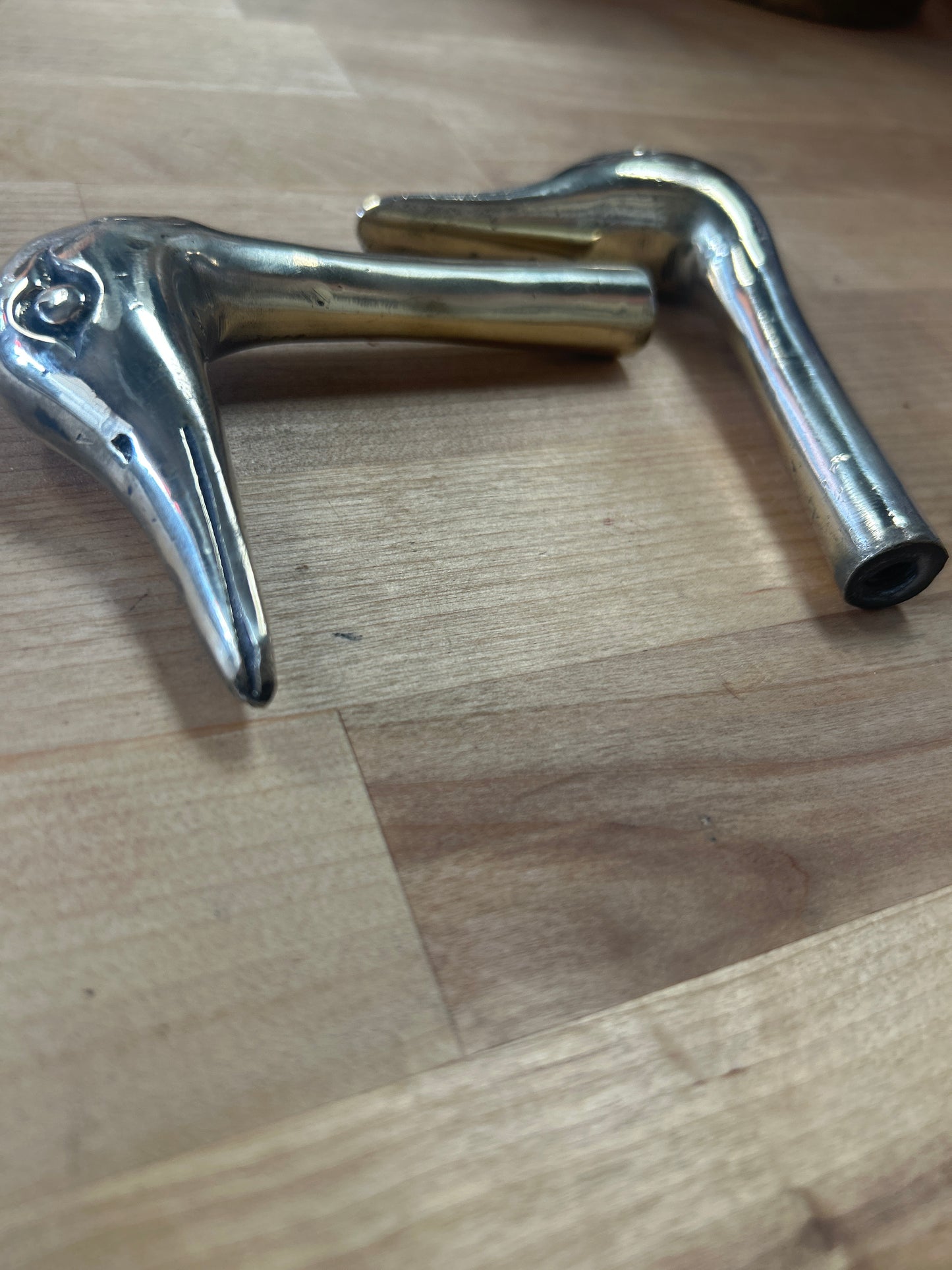 Brass Duck/Goose handles (set)(threaded end not sure of size)