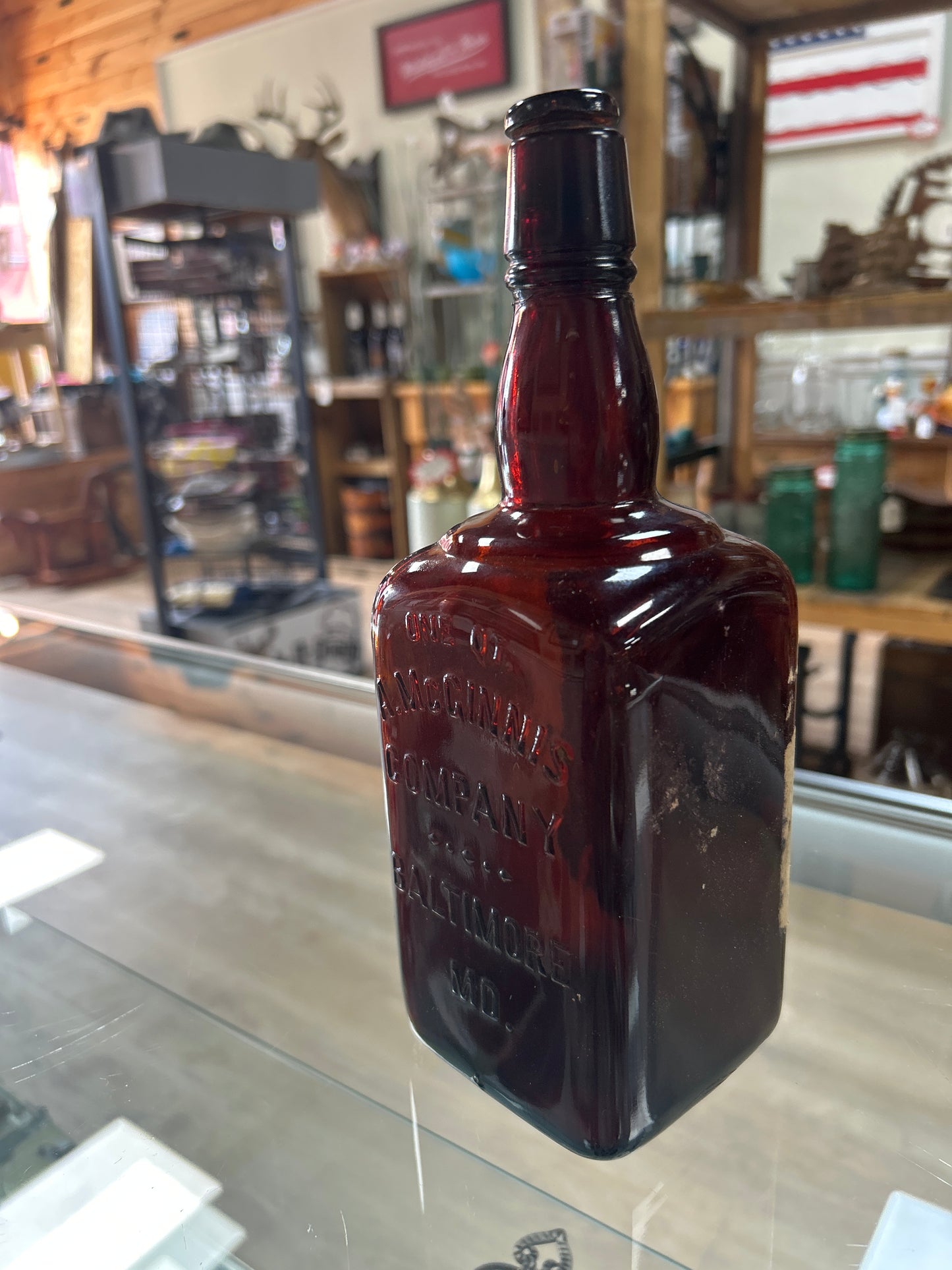 Rare McGinnis Whiskey Bottle 10” w/ the correct glass cork insert