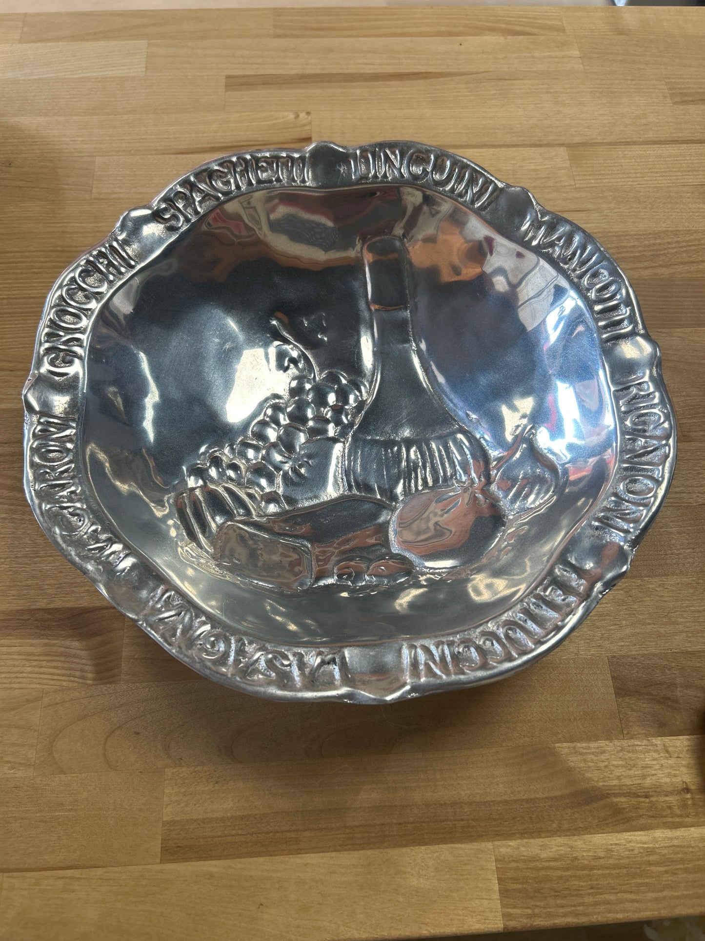 Vintage Aluminum Pasta Bowl Names 12”