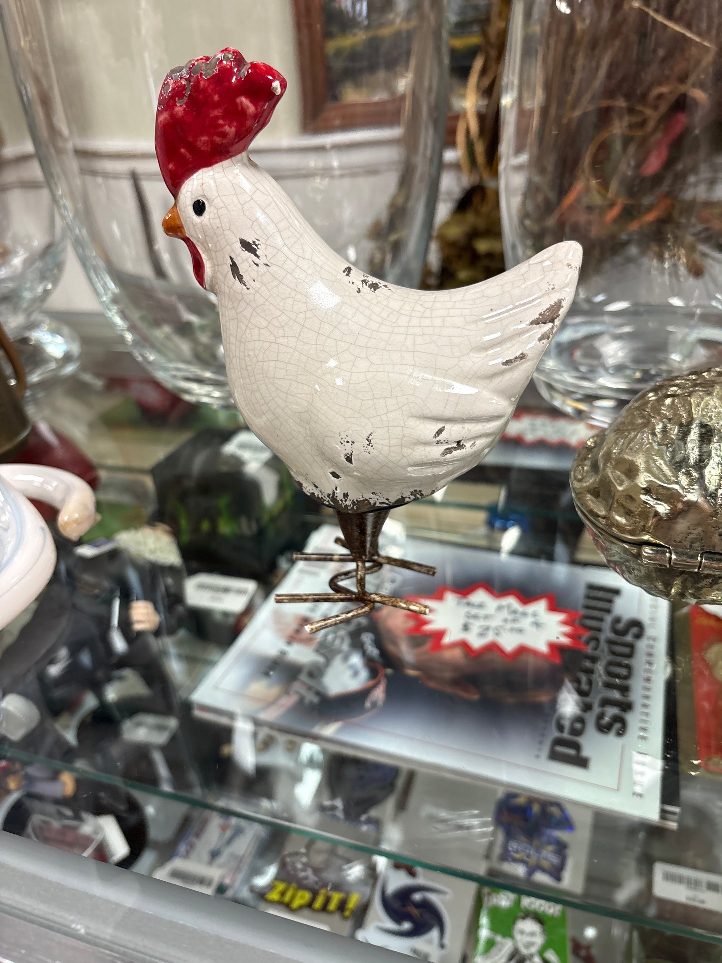 Clay and Metal Chicken Statue
