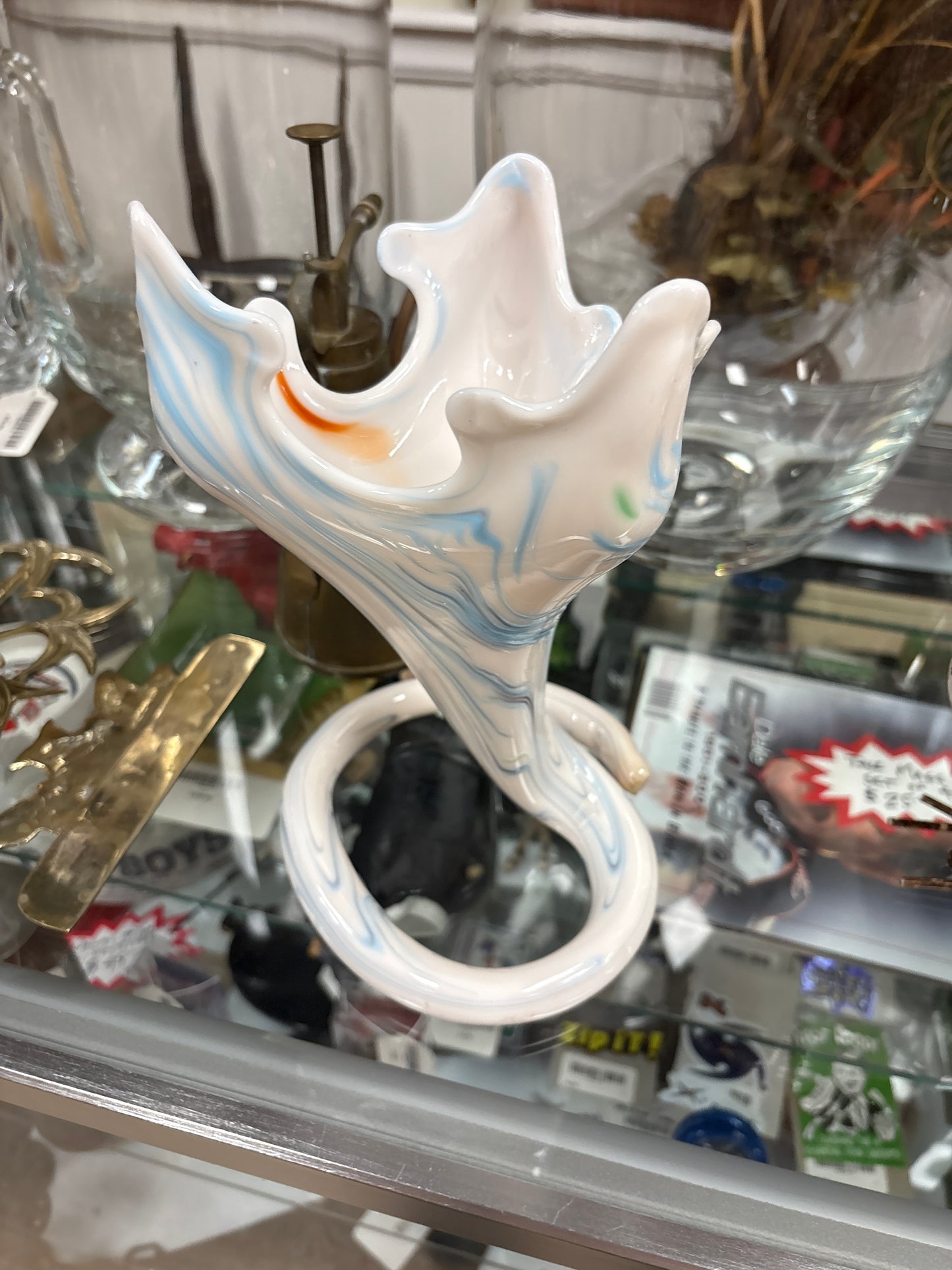 Blue, White and Orange Vintage Spiral Ceramic Bowl
