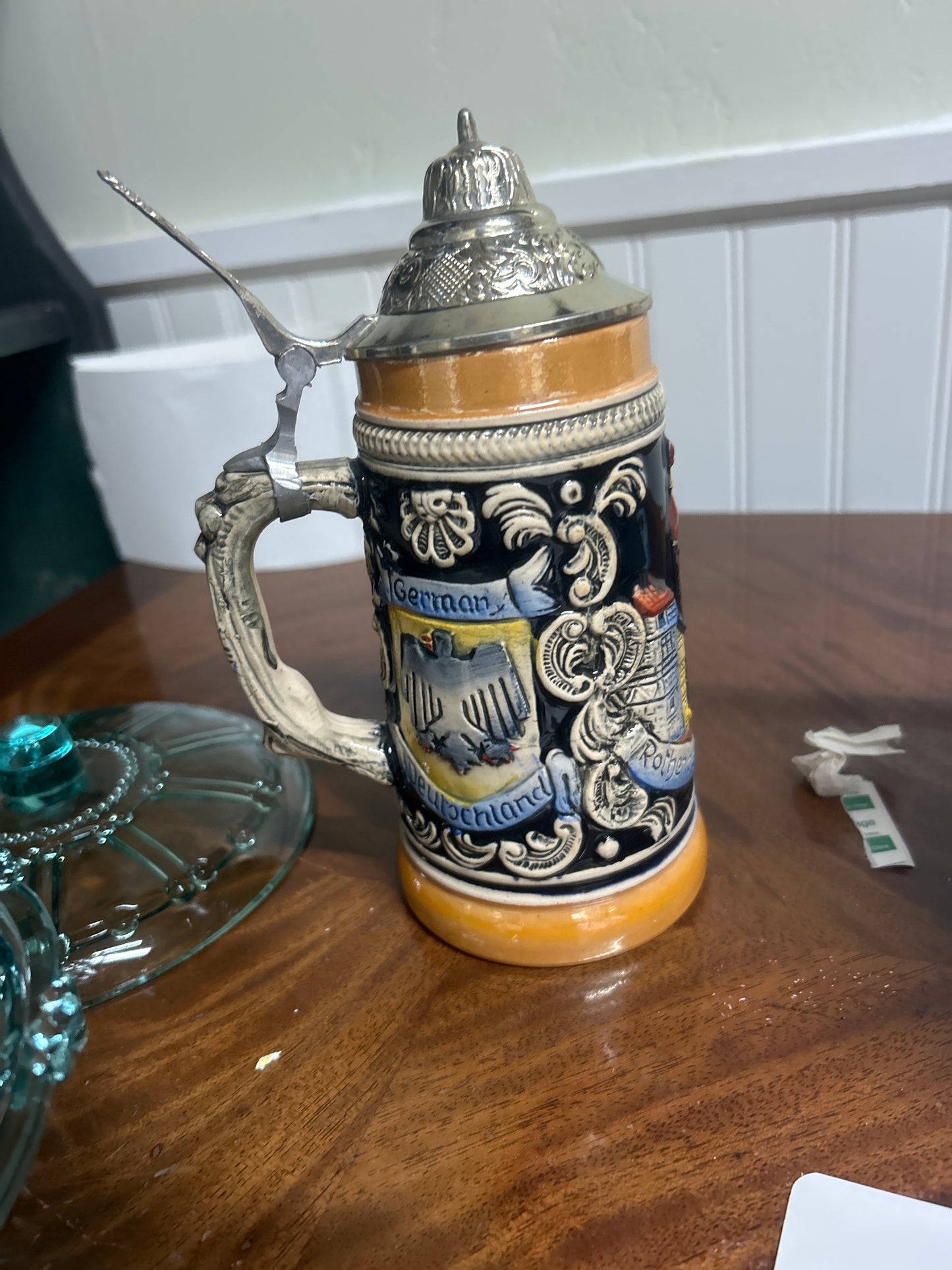 VINTAGE WESTERN GERMAN LIDDED BEER STEIN MUG HEIDELBERG, FRANKFURT, WIESBADEN