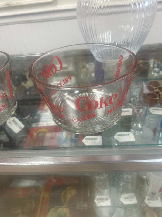 Vintage Coca Cola Coke Collectible Glass Snack Nibbles Pretzels Bowl