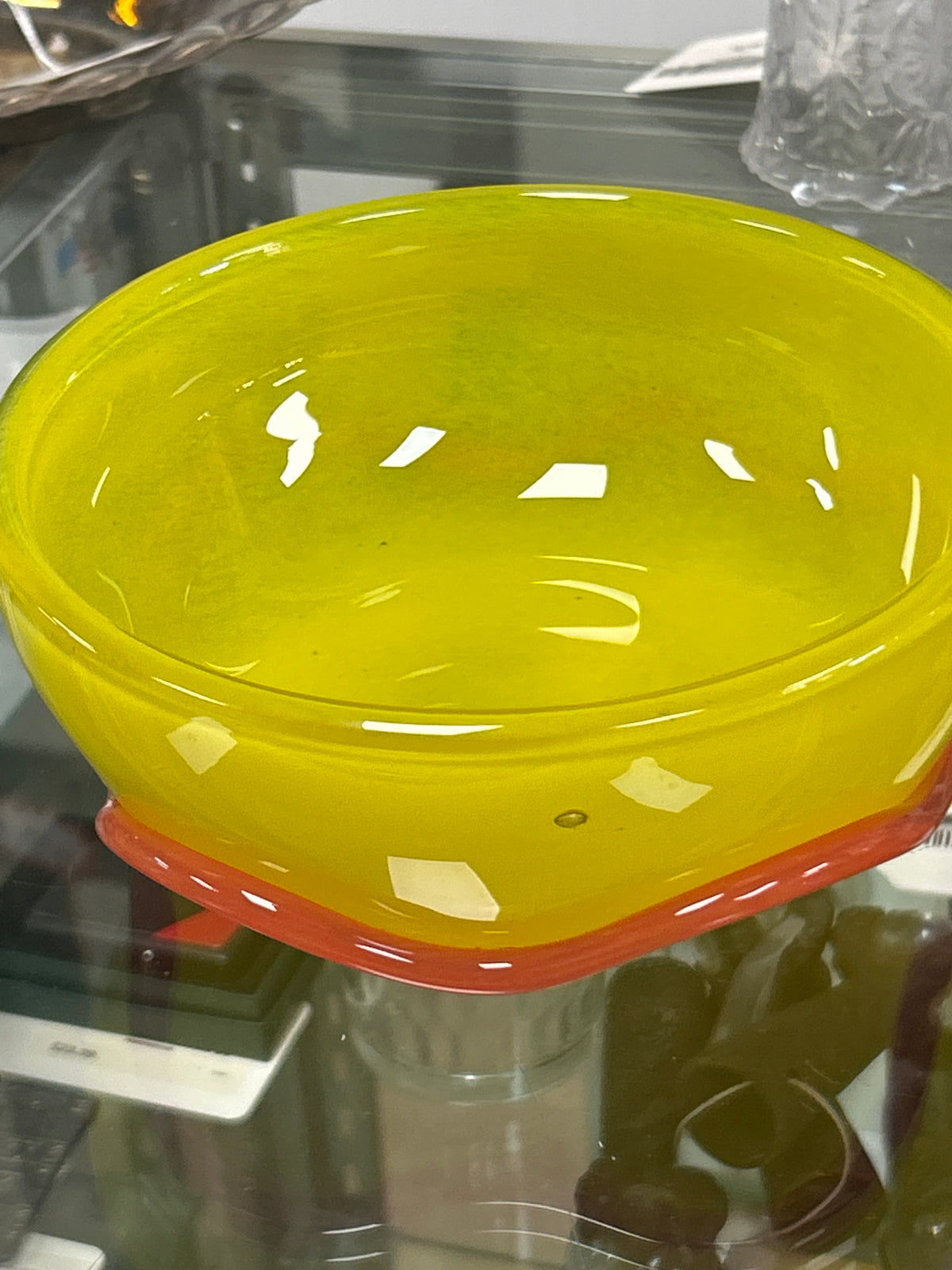 Hand Blown Glass Bowl Yellow and Red