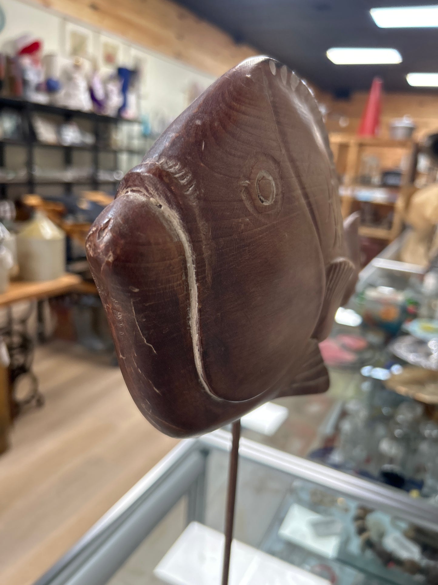 V Sarreid Ltd. sculpture from 1977, wooden fish mounted on a brass stand
