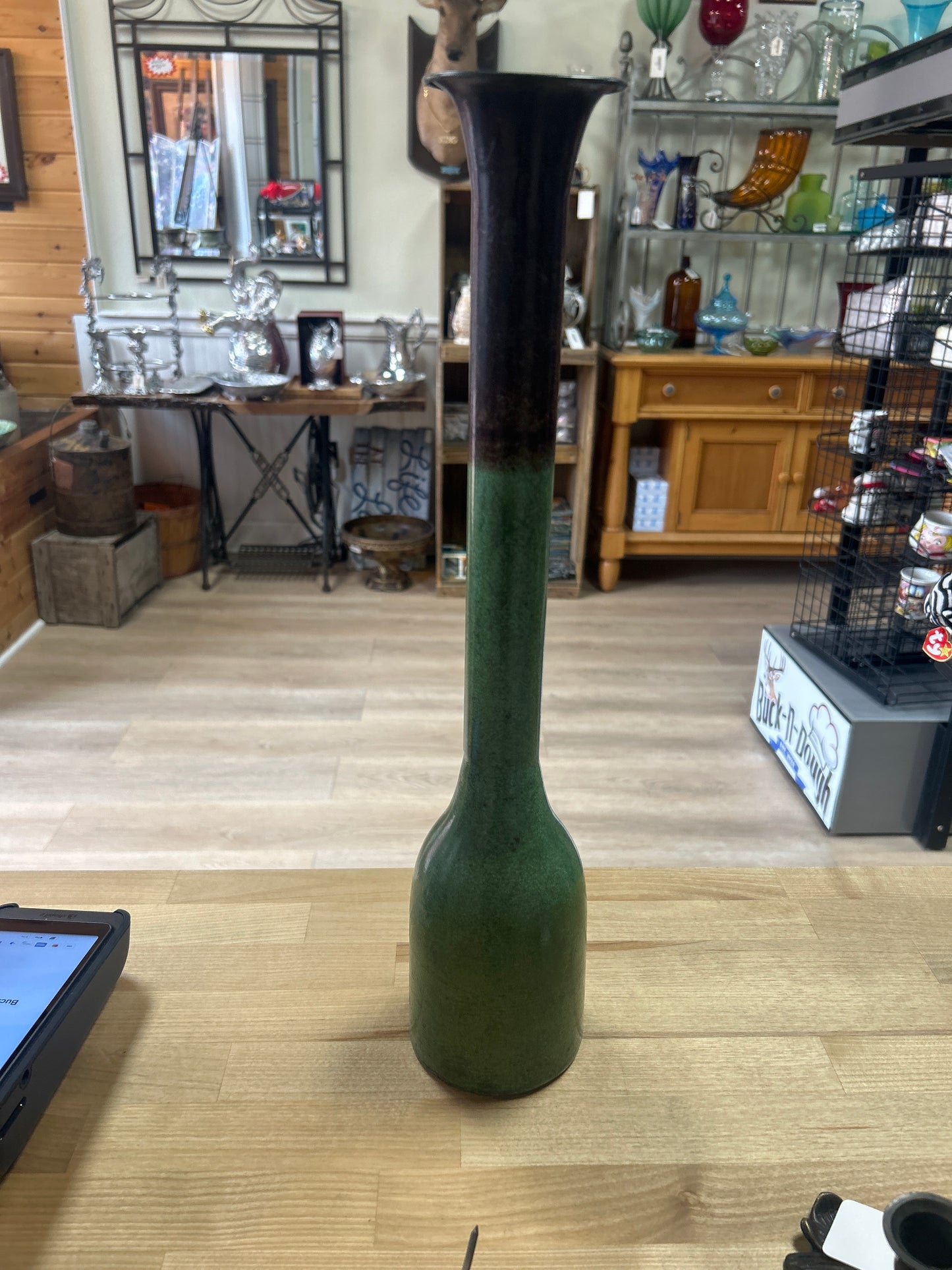Green and Brown Metal Vase
