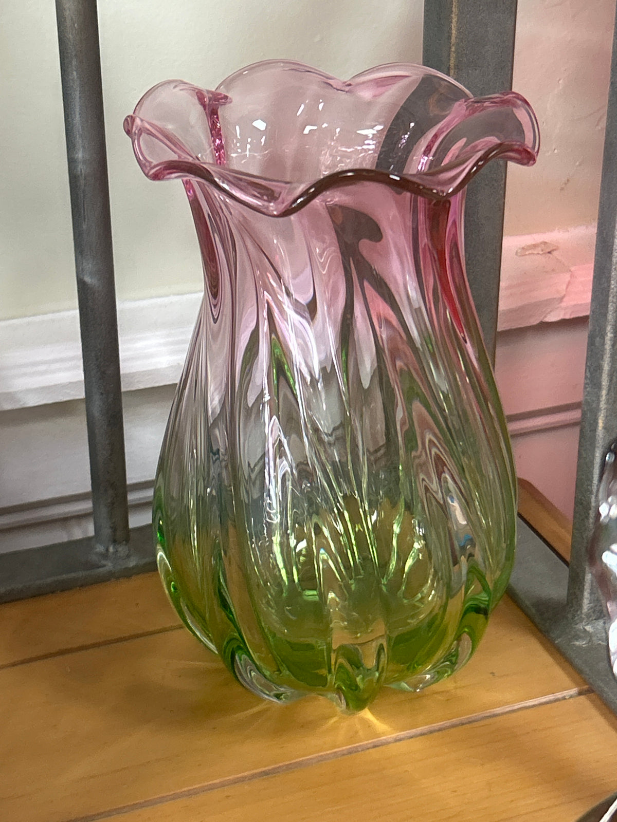 Gorgeous Teleflora Vintage Hand Blown Art Glass Green Purple