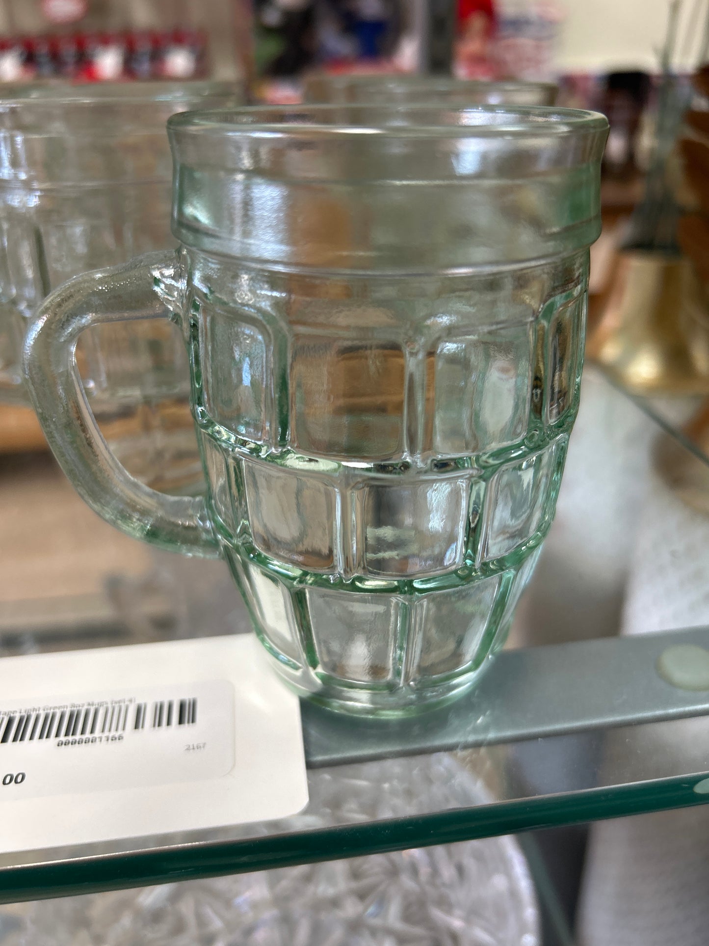 Vintage Anchor Hocking Windowpane Light Green 8oz Mugs (set 4)