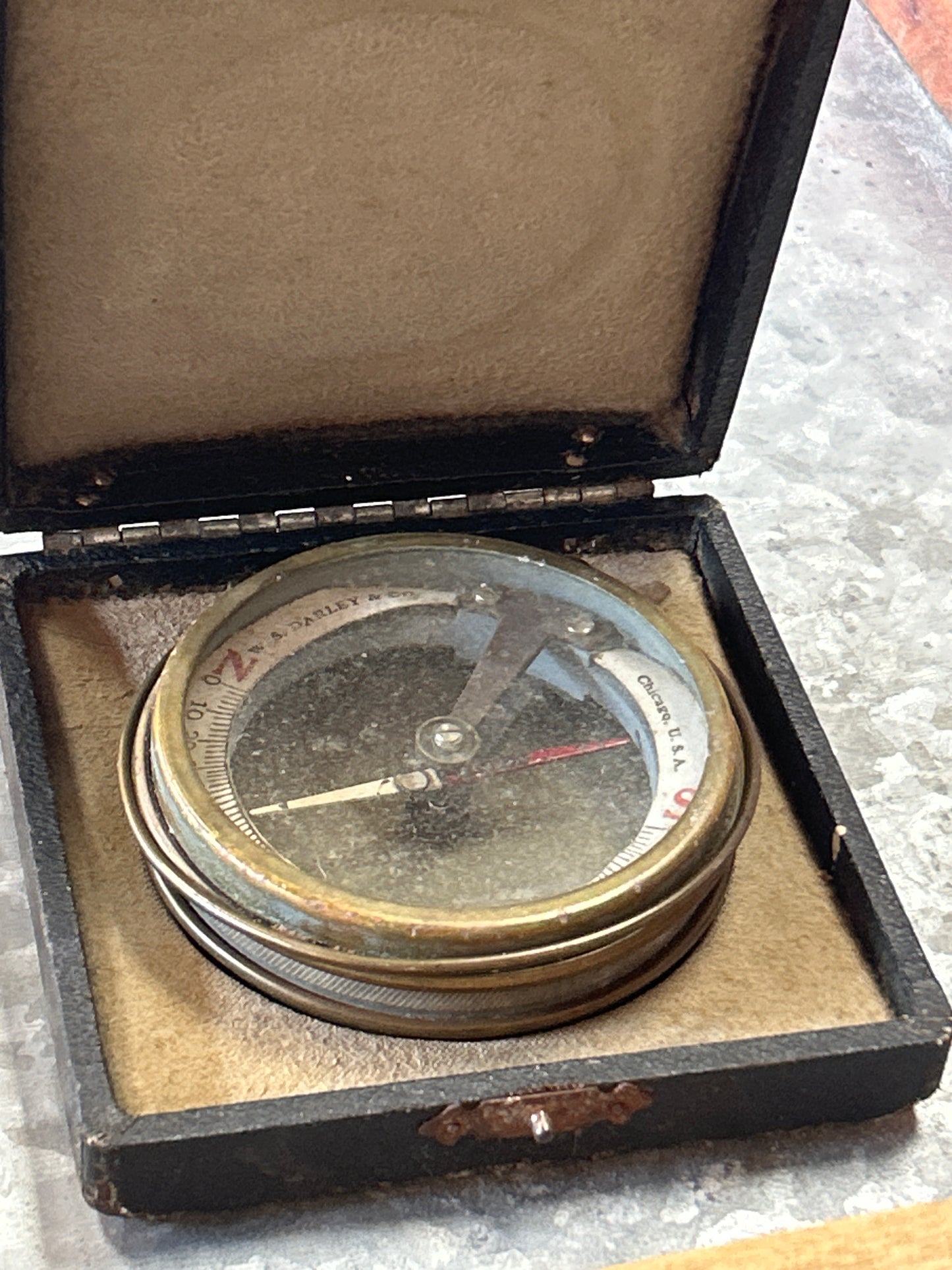 Antique W.S. Darley Magnetic Mining Dipping Needle Compass - Brass & Glass (repair to ring, see photos for condition)