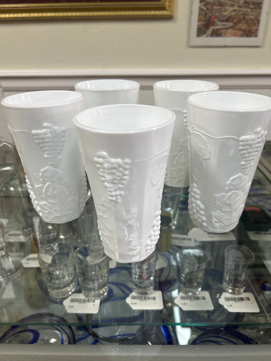 Mid Century INDIANA Harvest Grape Colony MILK GLASS TUMBLERS Set of 5 (804B)