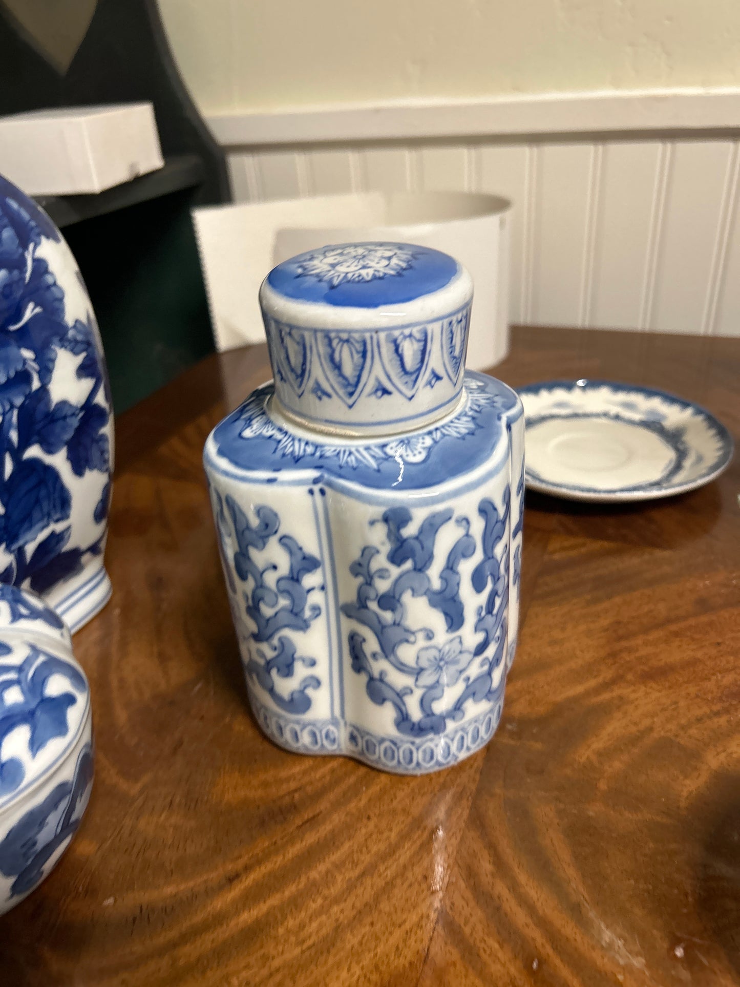 Vintage Blue & White Porcelain Tea Jar Hand painted