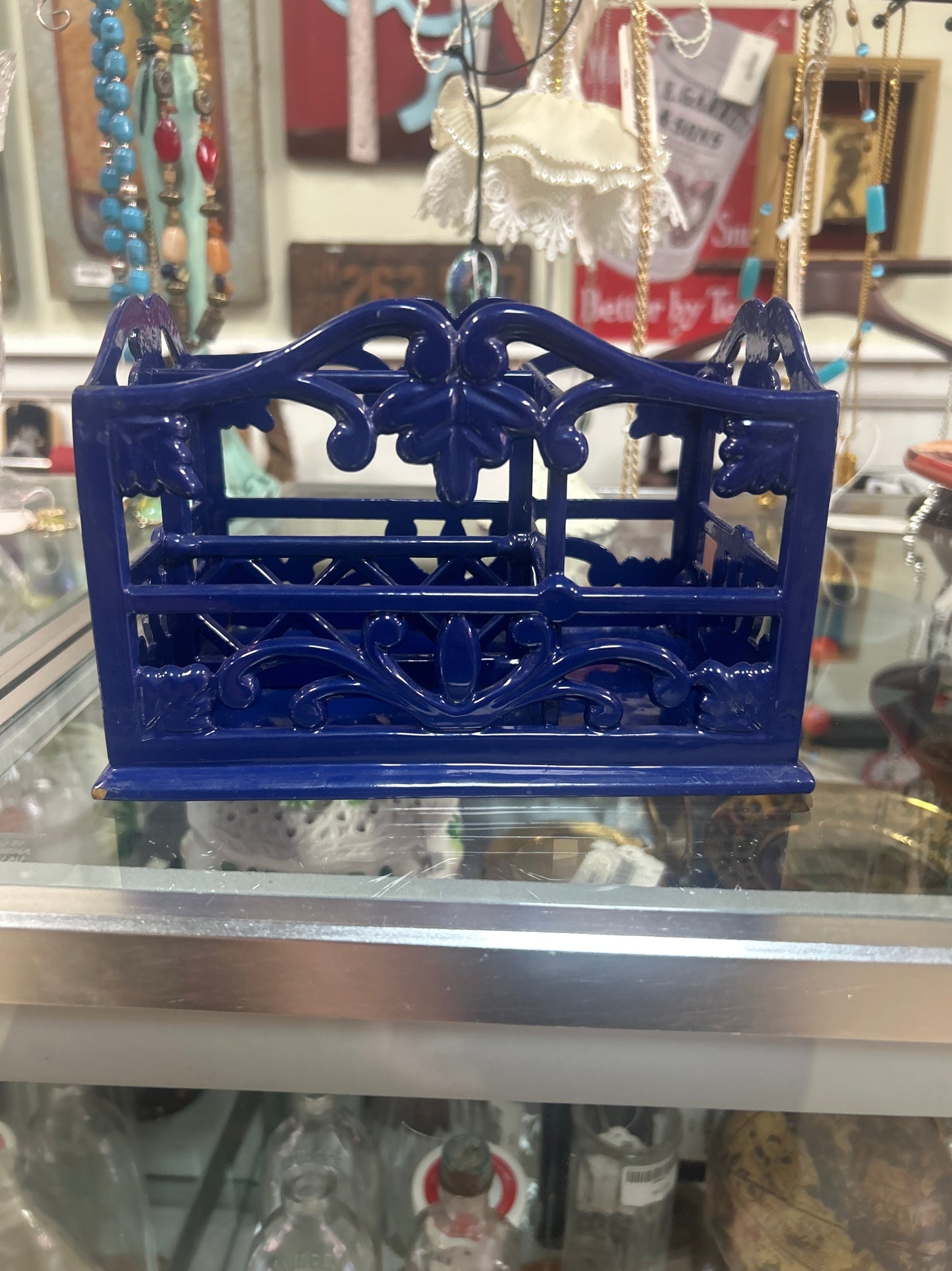 blue cast iron holder