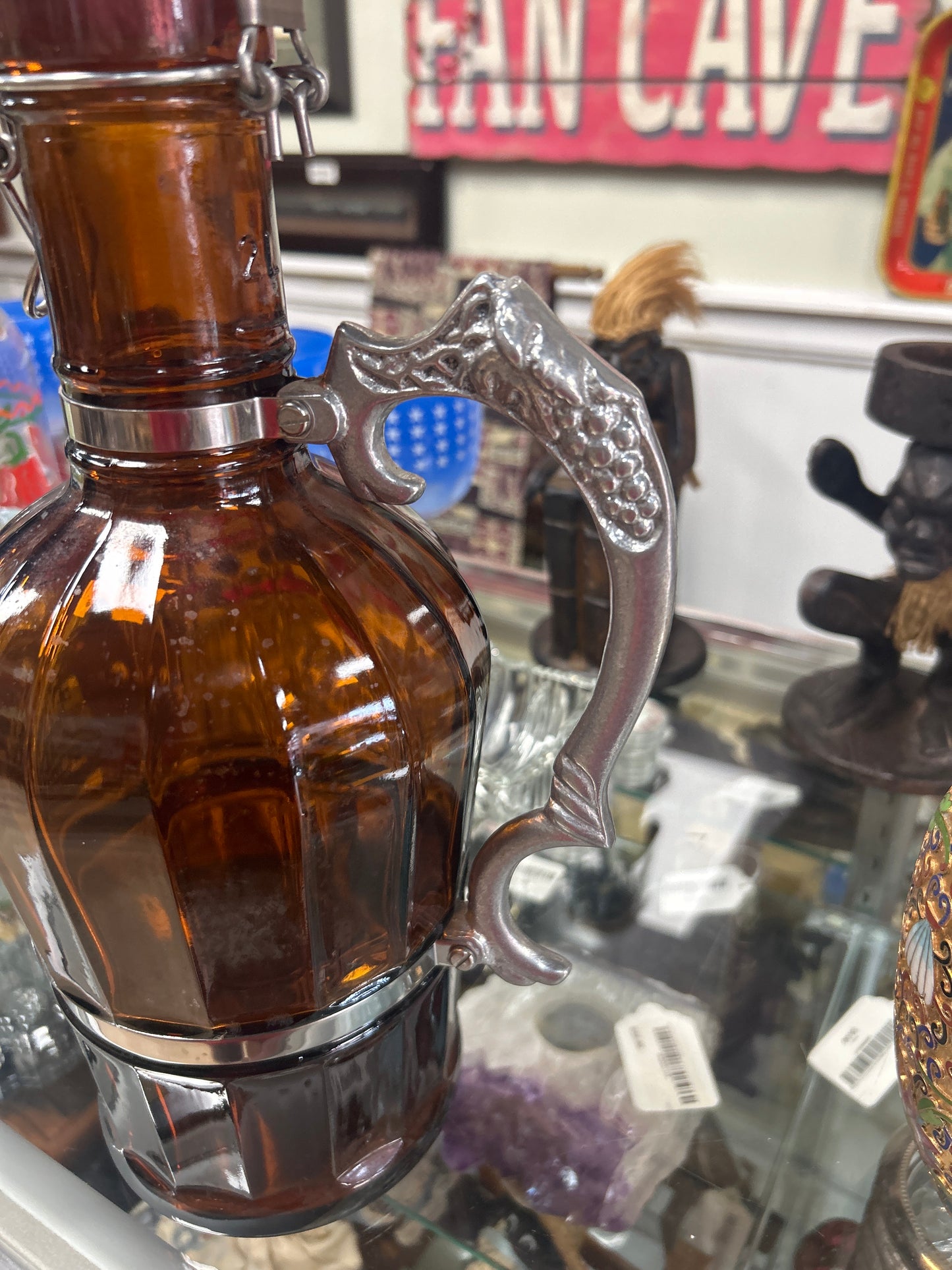 Amber Brown Glass Growler Beer Bottle Aluminum Handle C.H Evan’s Brewing