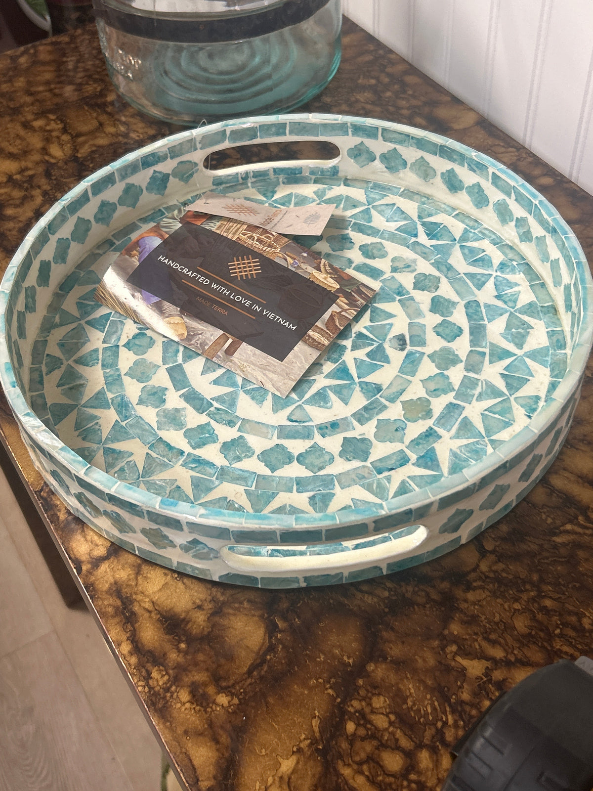 Mother of Pearl Inlay Round Serving Tray