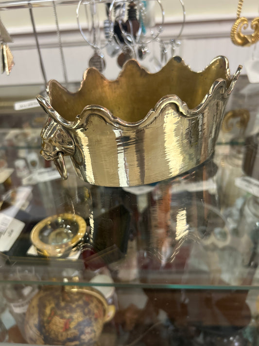 Vintage Solid Brass Planter Flower Pot Lion Head Ring Crown Shape