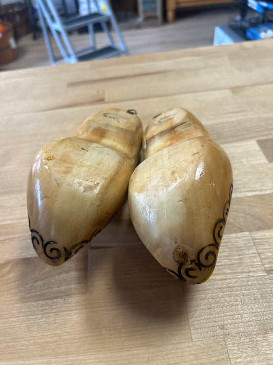 Vintage Dutch Wooden Shoe Set Hand Painted Holland Hand Carved Clogs