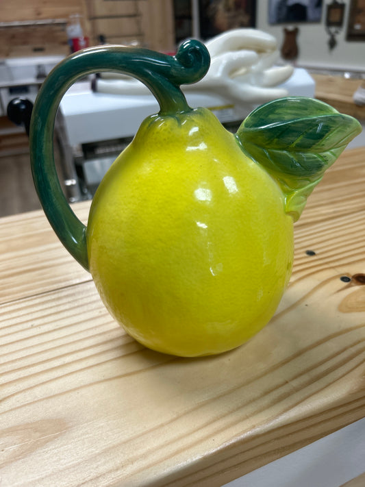 Vintage Ceramic Lemon Shaped Pitcher with Vine Leaf Handle