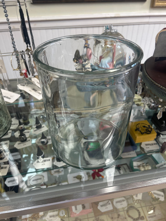 Clear wide glass vase or holder 9” tall
