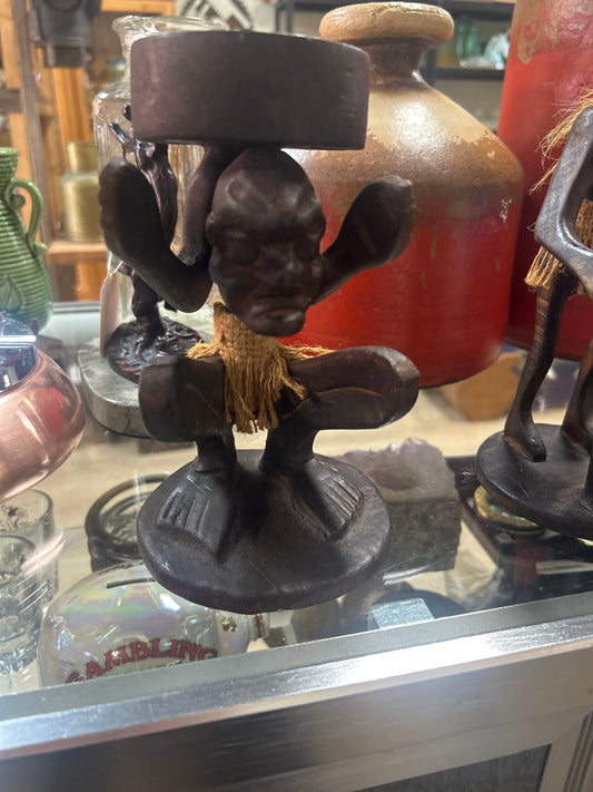 Wooden Man with Bowl on Head