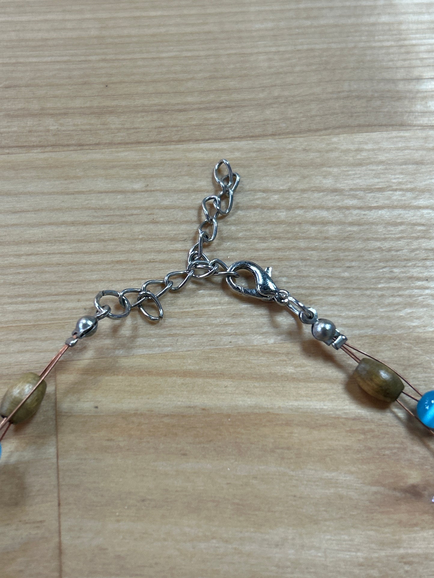 Blue wood and copper Necklace 43025-3
