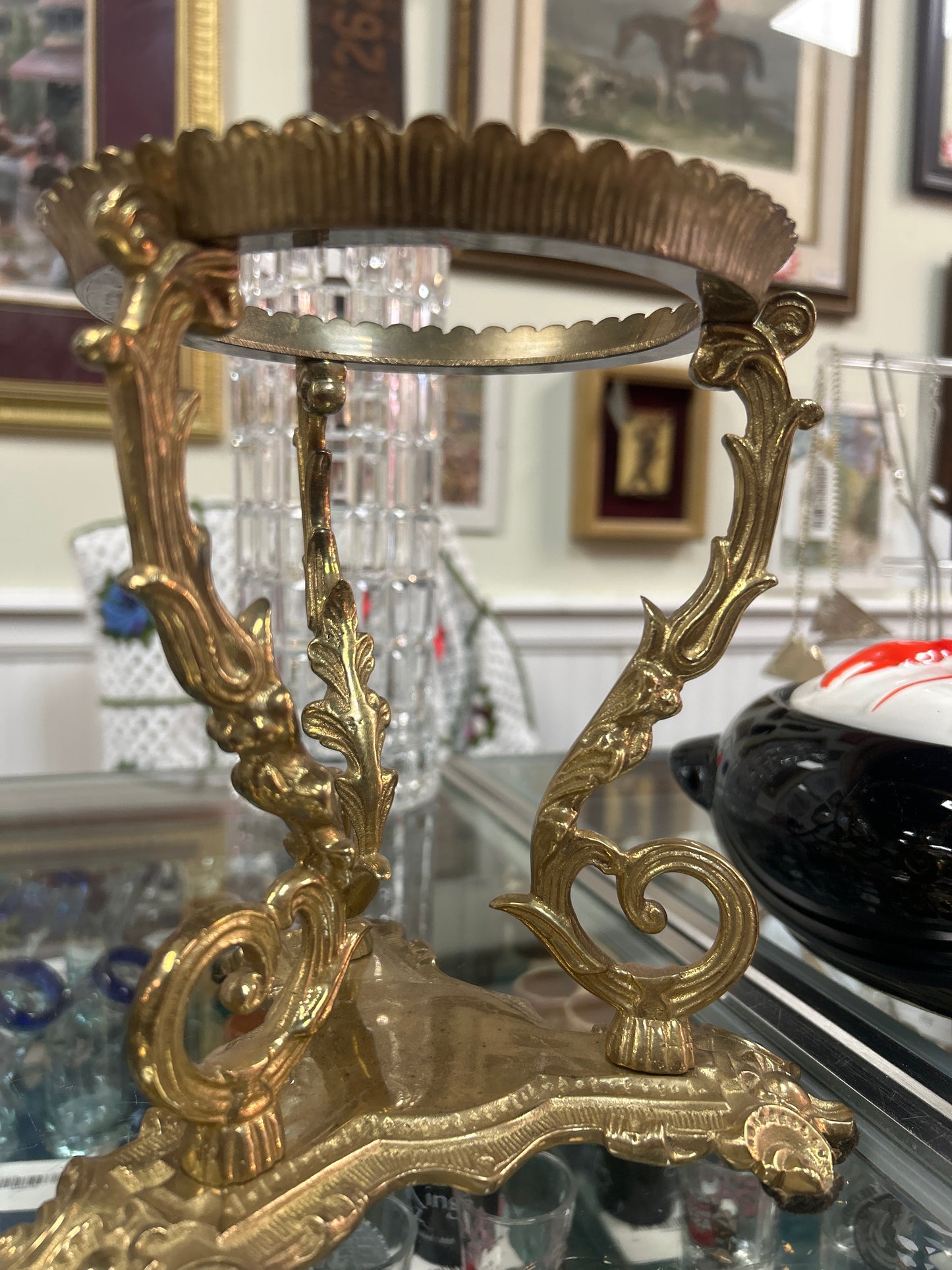 Vintage or Antique Solid Brass 3 Footed Vase/Dish/Bowl Holder