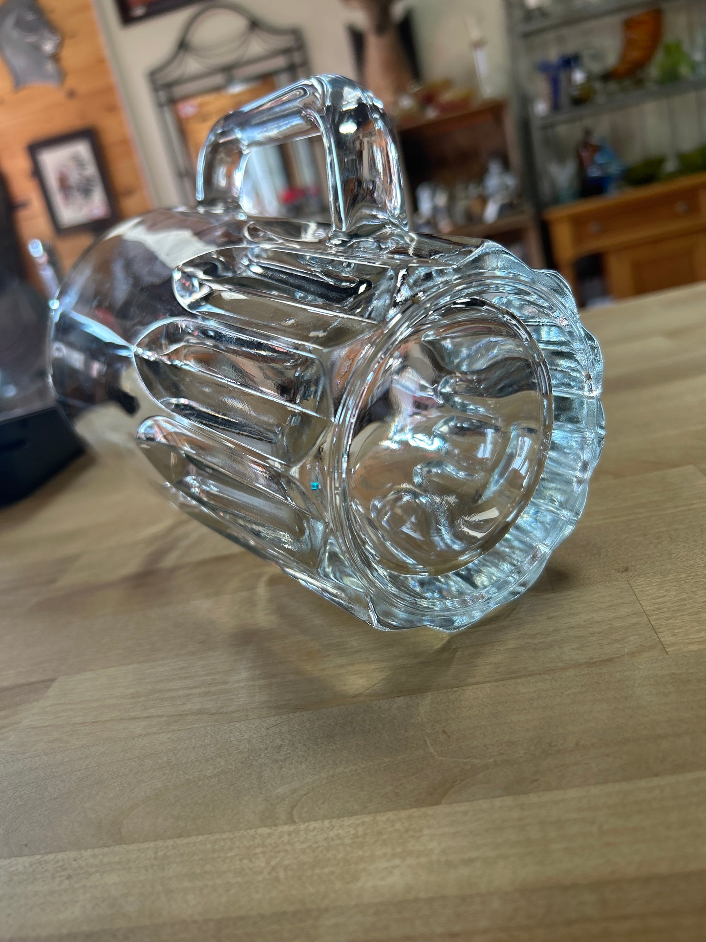Vintage Bormioli Rocco Italy Heavy Cut Glass 9-1/4" Tall Clear Glass Pitcher