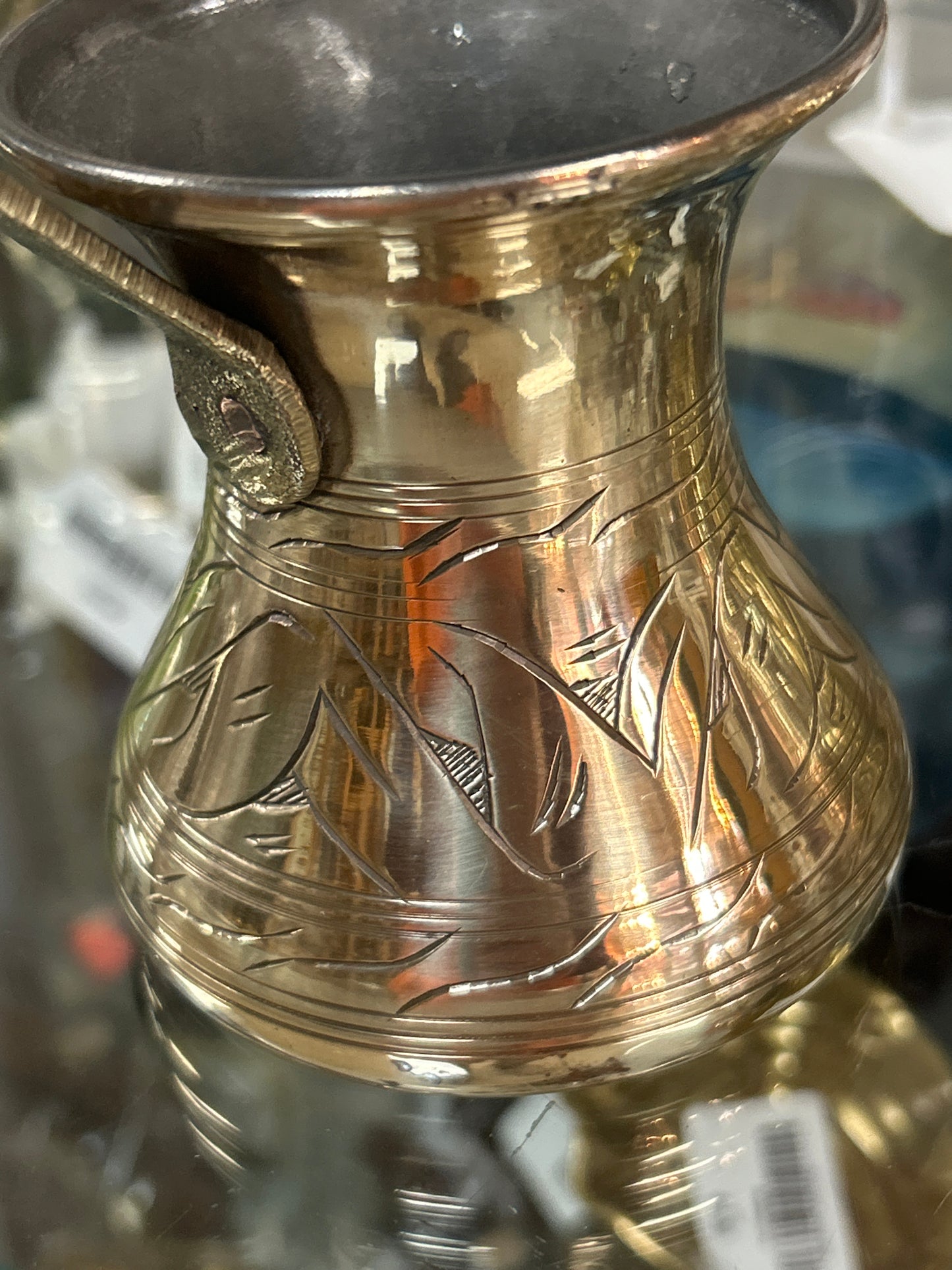 Vintage Traditional Turkish Copper Coffee Pot w/ Cast Brass Handle