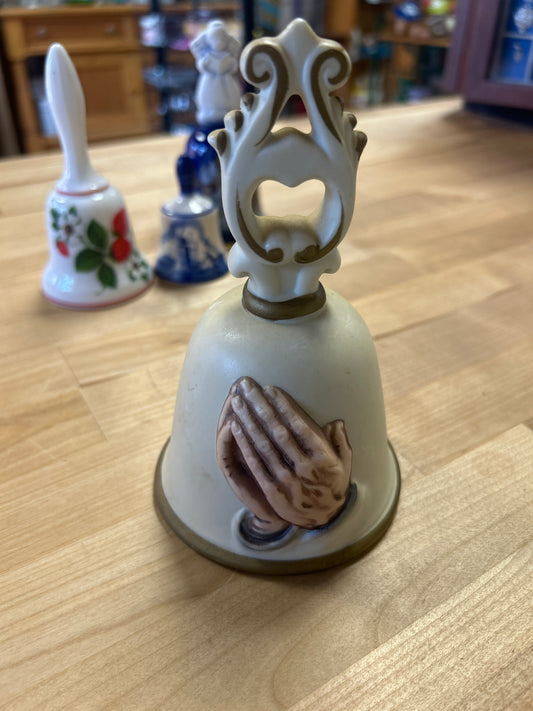 Vintage HOMCO Praying Hands Porcelain Bell (0804)