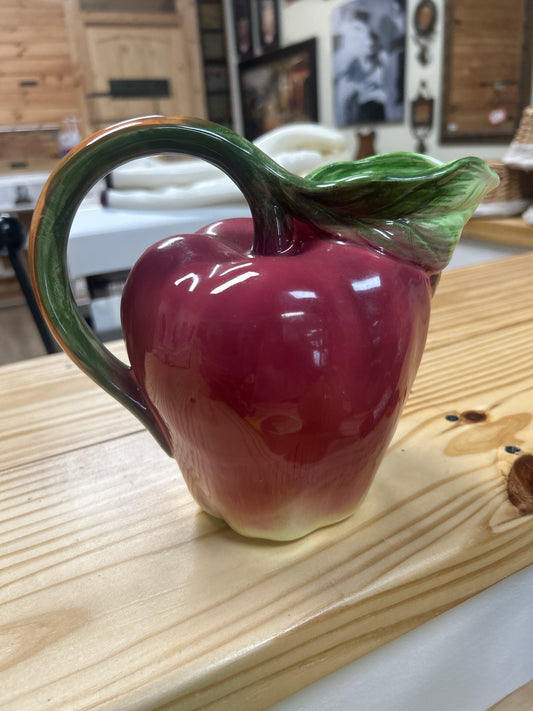 Vintage Ceramic Apple Shaped Pitcher with Vine Leaf Handle