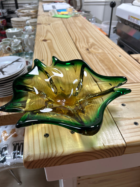 Vintage Murano Art Glass Green Dish