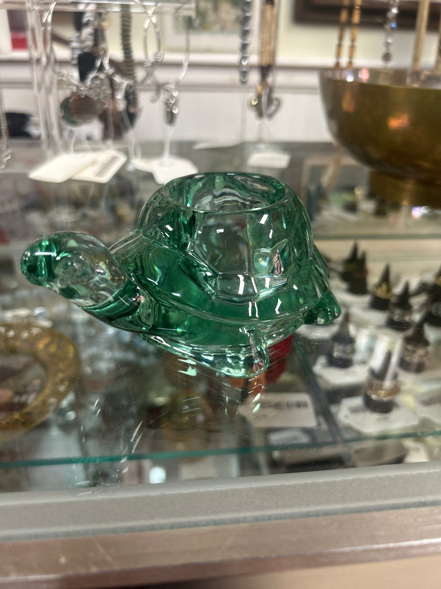 vintage green glass turtle votive candle holder