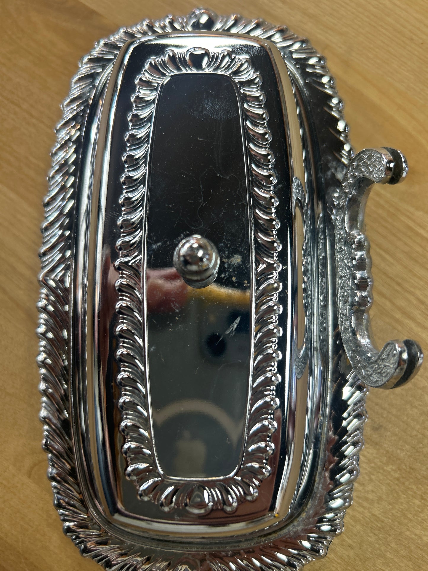 Vintage Irvinware Chrome Butter Dish with Glass Butter Plate w/Knife Holder