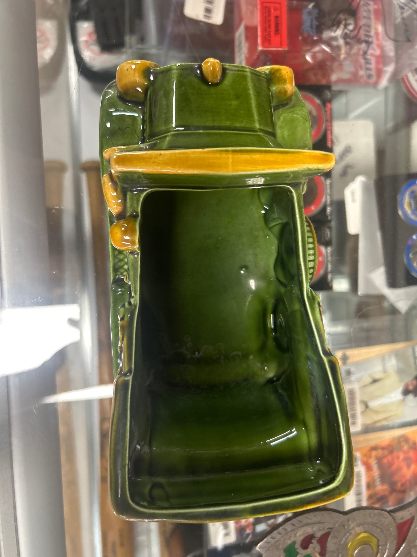 vintage green ceramic car planter