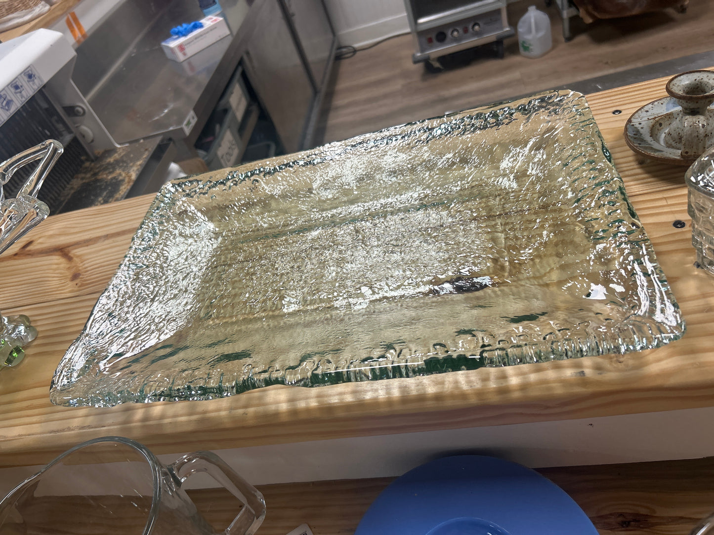 Vintage Rectangular Recycled Glass Tray 19”x12.5” HEAVY
