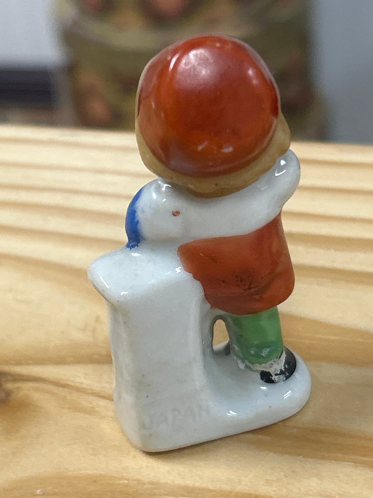 Vintage Occupied Japan Boy Playing Horn Flute Gold Leaf Hand Painted