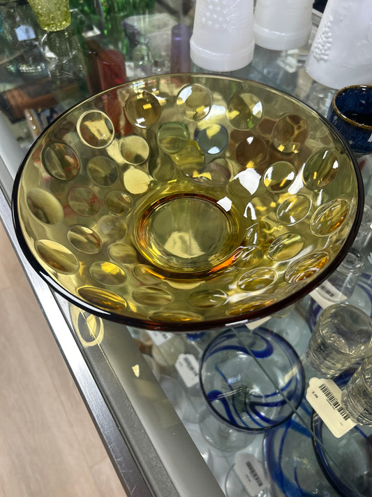 Vintage Hazel Atlas Eldorado Dot Amber Bowl, 9” Diameter
