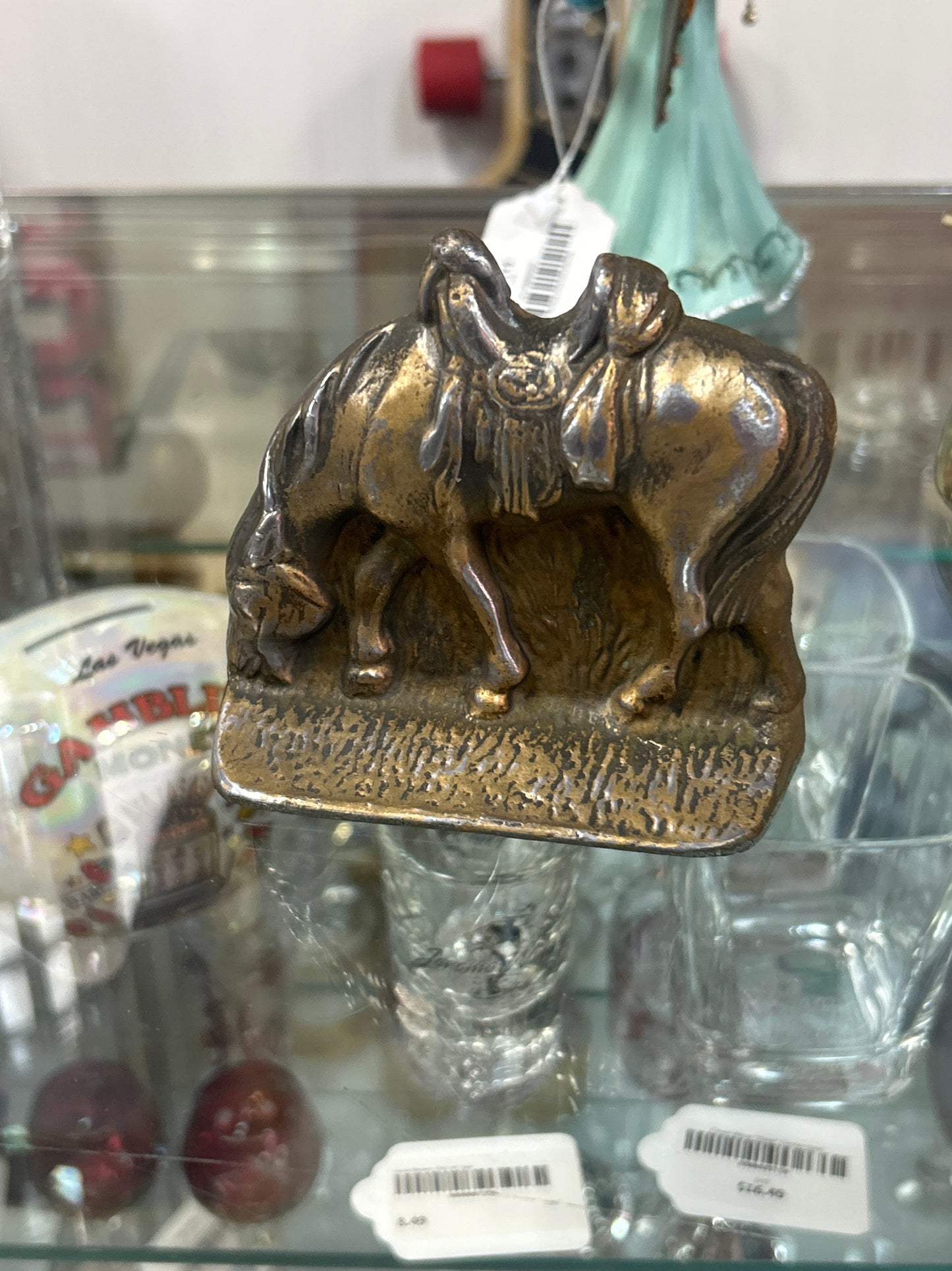 Vintage metal horse paperweight (single bookend)