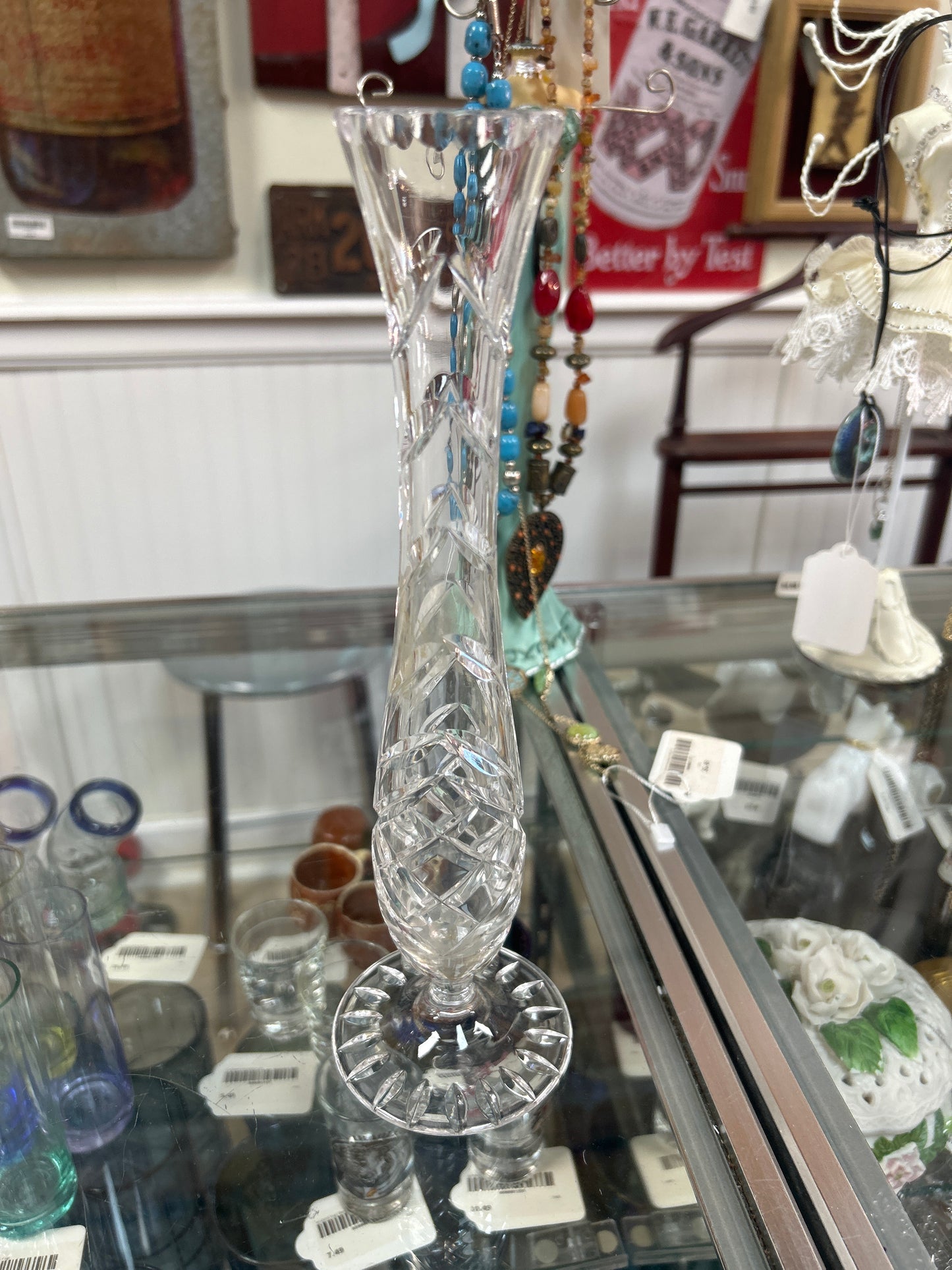 Elegant crystal glass floral flower rose bud vase 10.5”