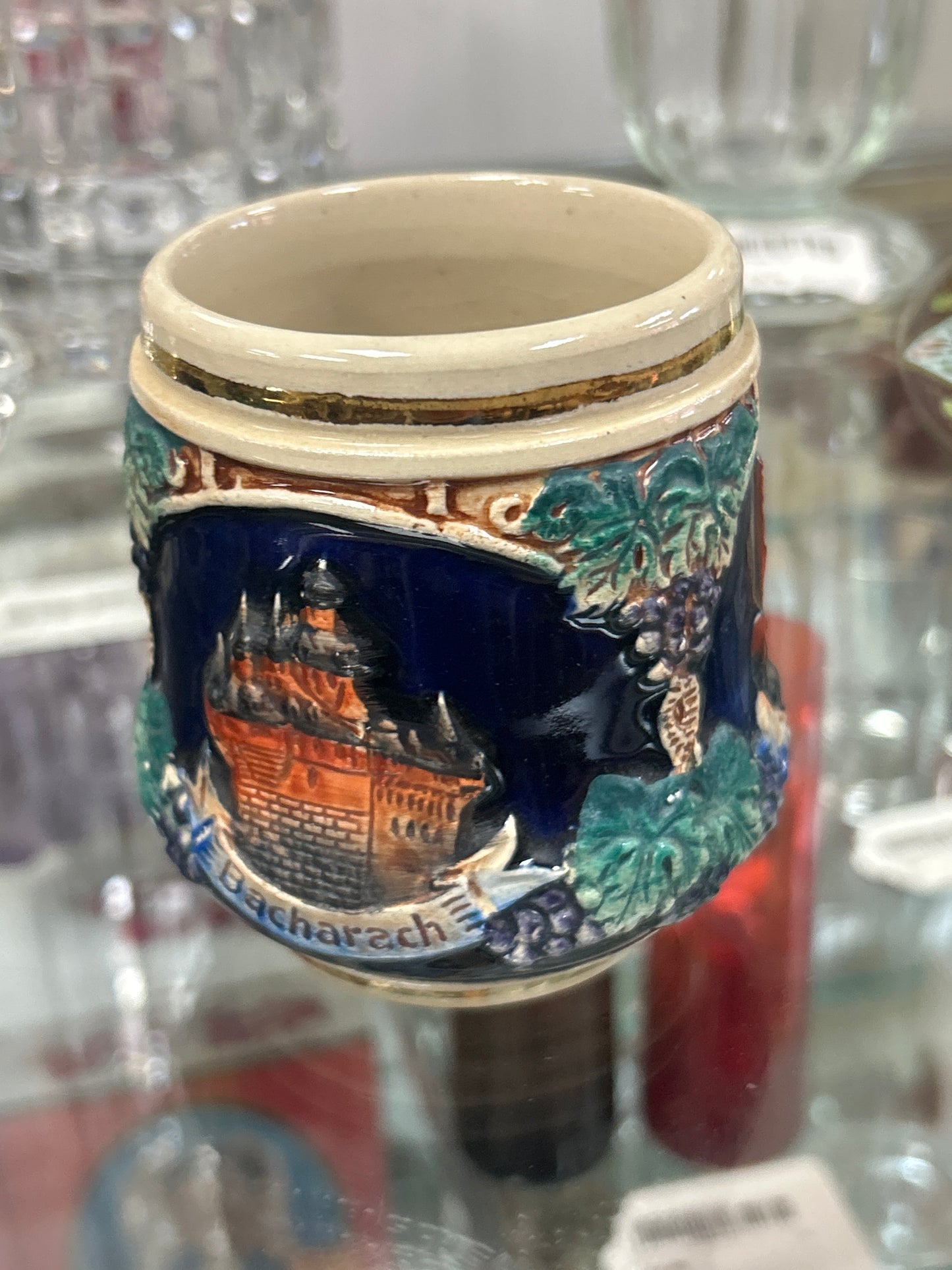 Vintage Small German Beer Stein Mug, Rheinstein, Bacharach, Drachenfels, German Castles, Grapevine Mug