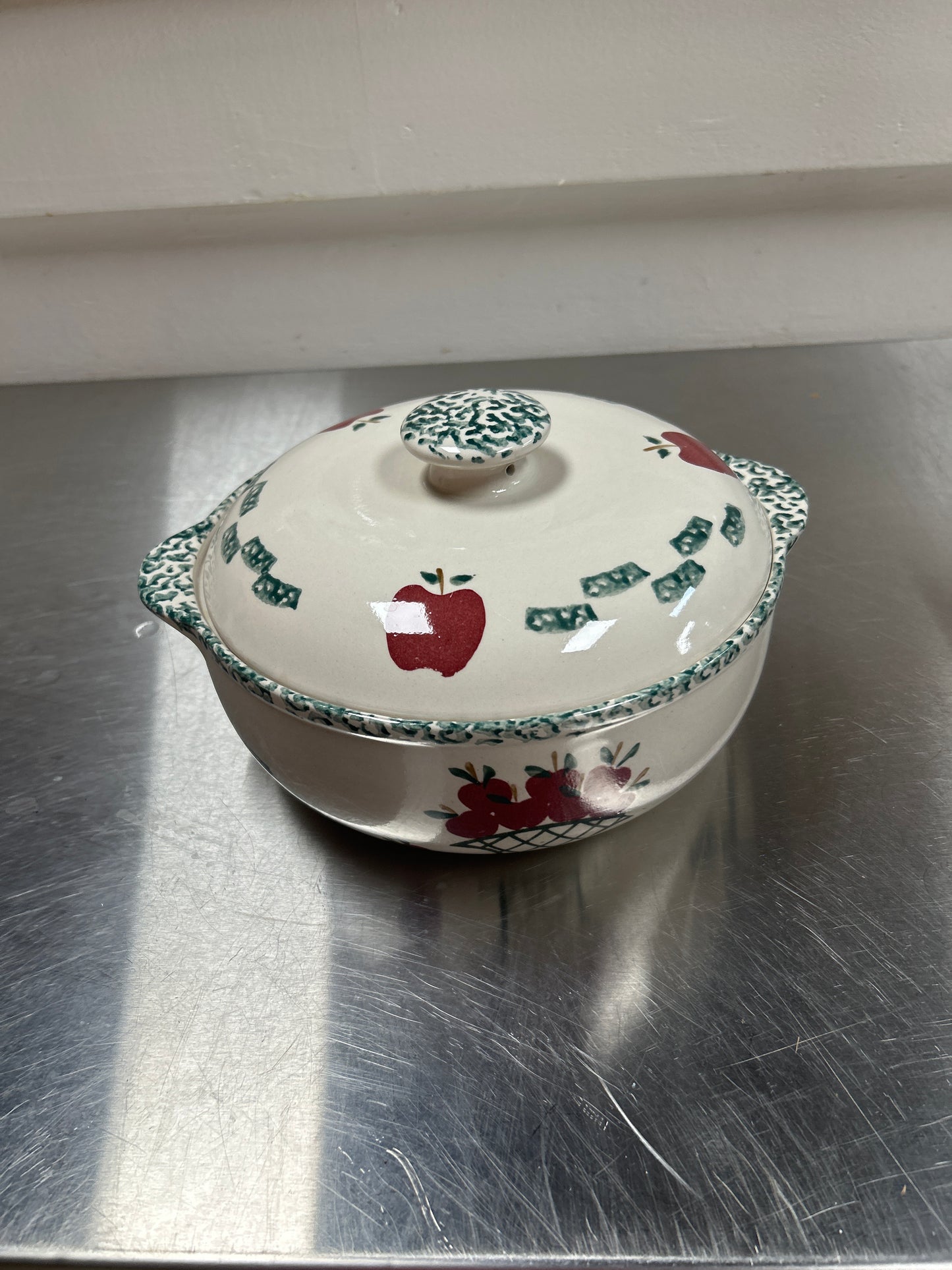 Stoneware Serving Bowl with Lid, Apple Design