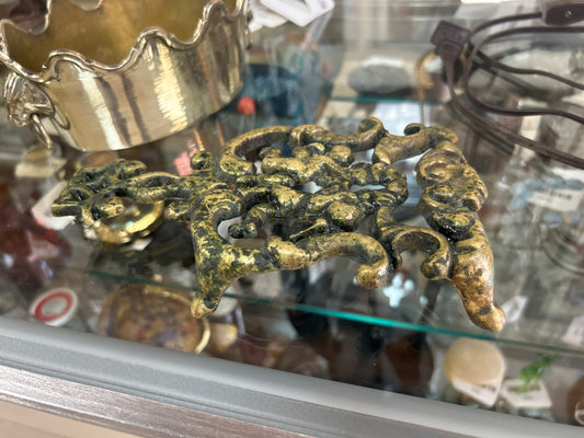 Antique Brass Cherub Footed Trivet by Wilton Ornate Vintage Decorative Hot Plate