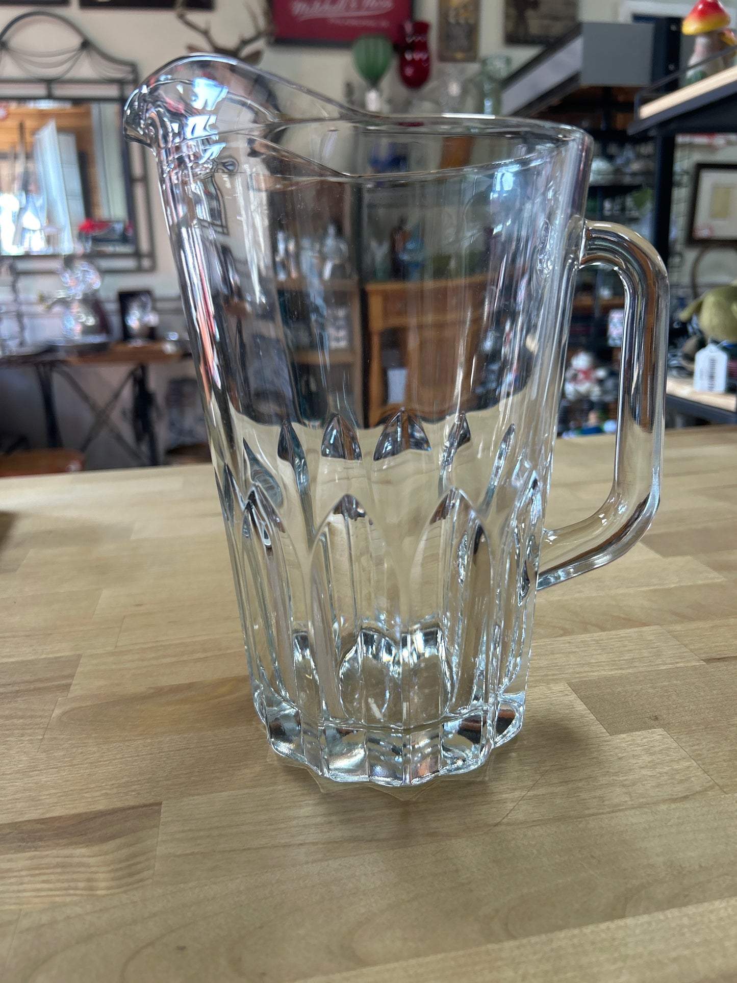 Vintage Bormioli Rocco Italy Heavy Cut Glass 9-1/4" Tall Clear Glass Pitcher