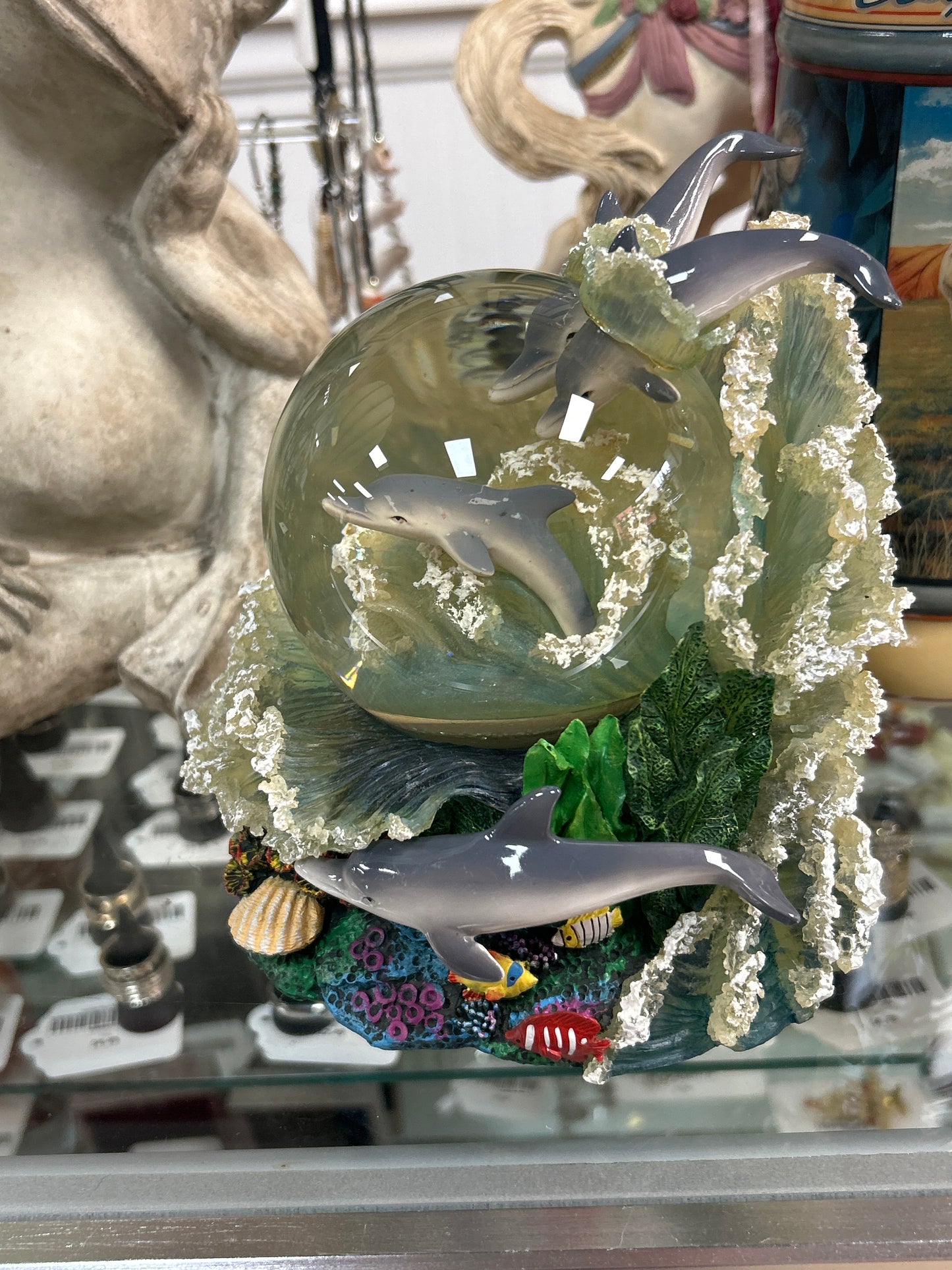 Dolphin Sea Life Music Water Globe Tune is Over The Waves Fish Algae