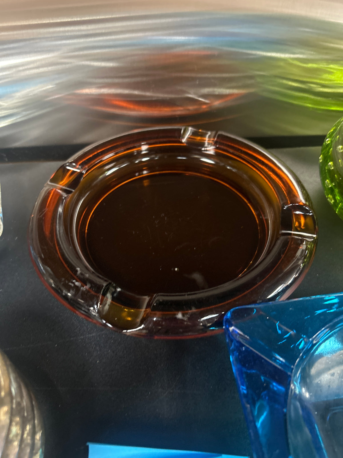 Vintage amber glass cigar ashtray