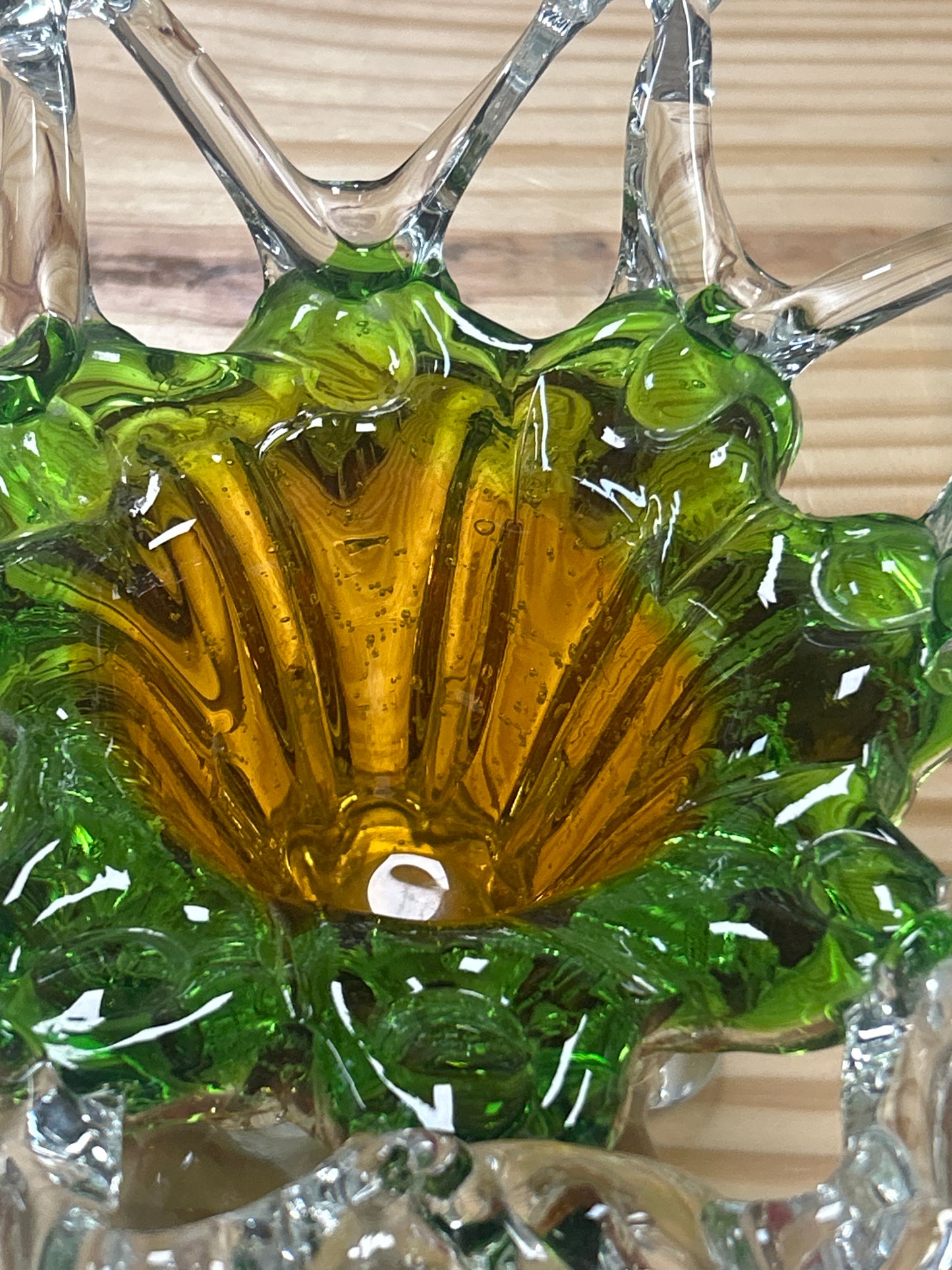 Vintage Hand Blown Vase Green and Orange 14” BEAUTIFUL!