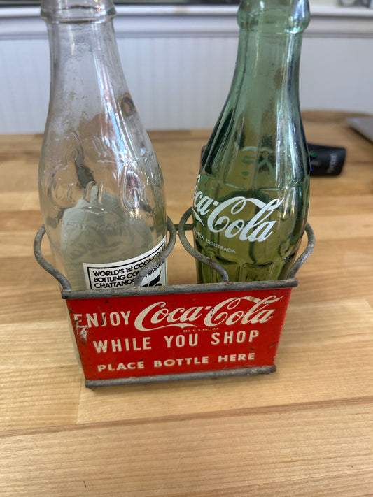 1950's ENJOY COCA COLA WHILE YOU  SHOP GROCERY CART 2 BOTTLE CARRIER