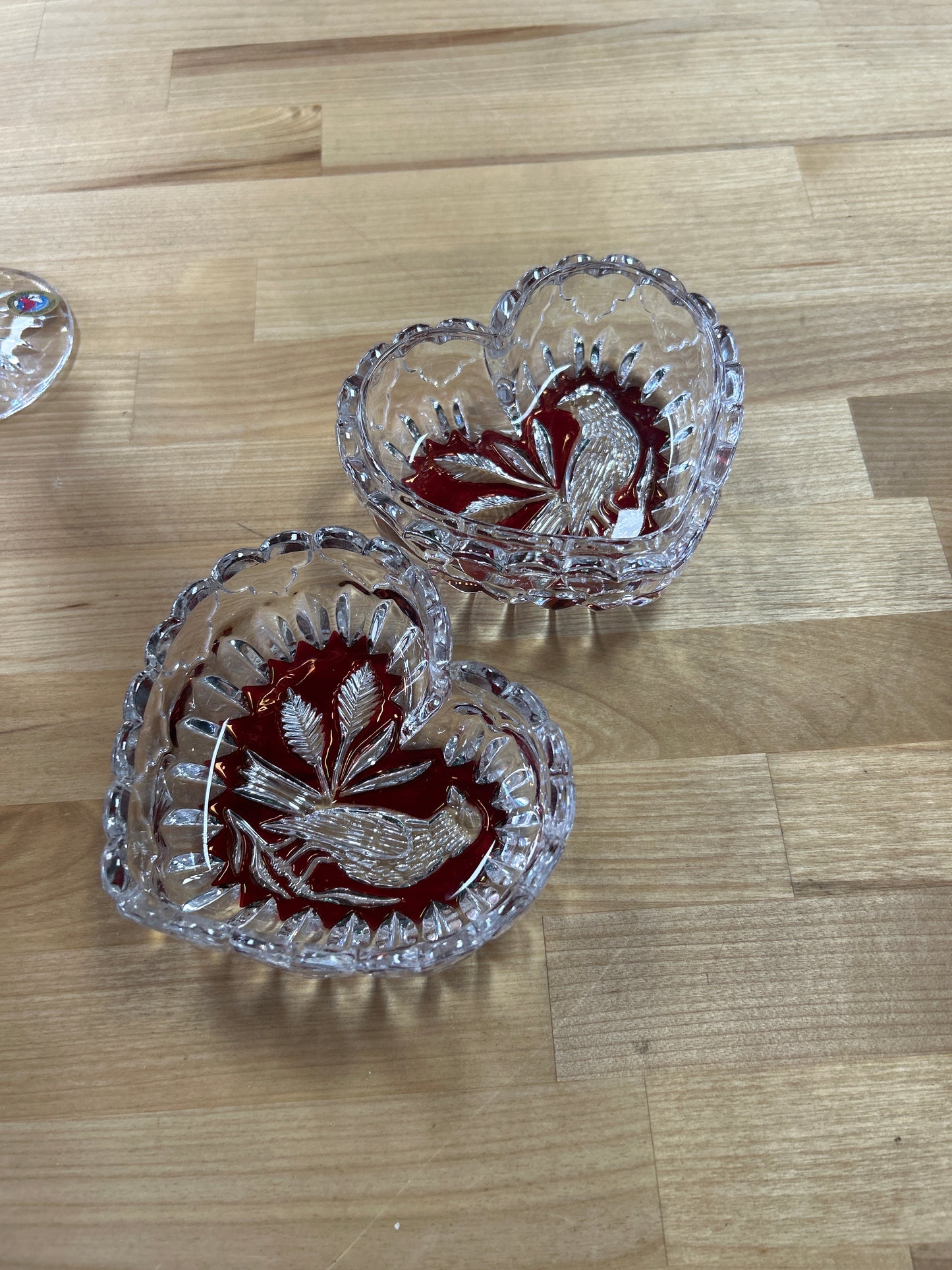Vintage Hofbauer Byrdes German Lead Crystal Glass Ruby Red Bird Trinket Box  / Bowl / Candy Dishes