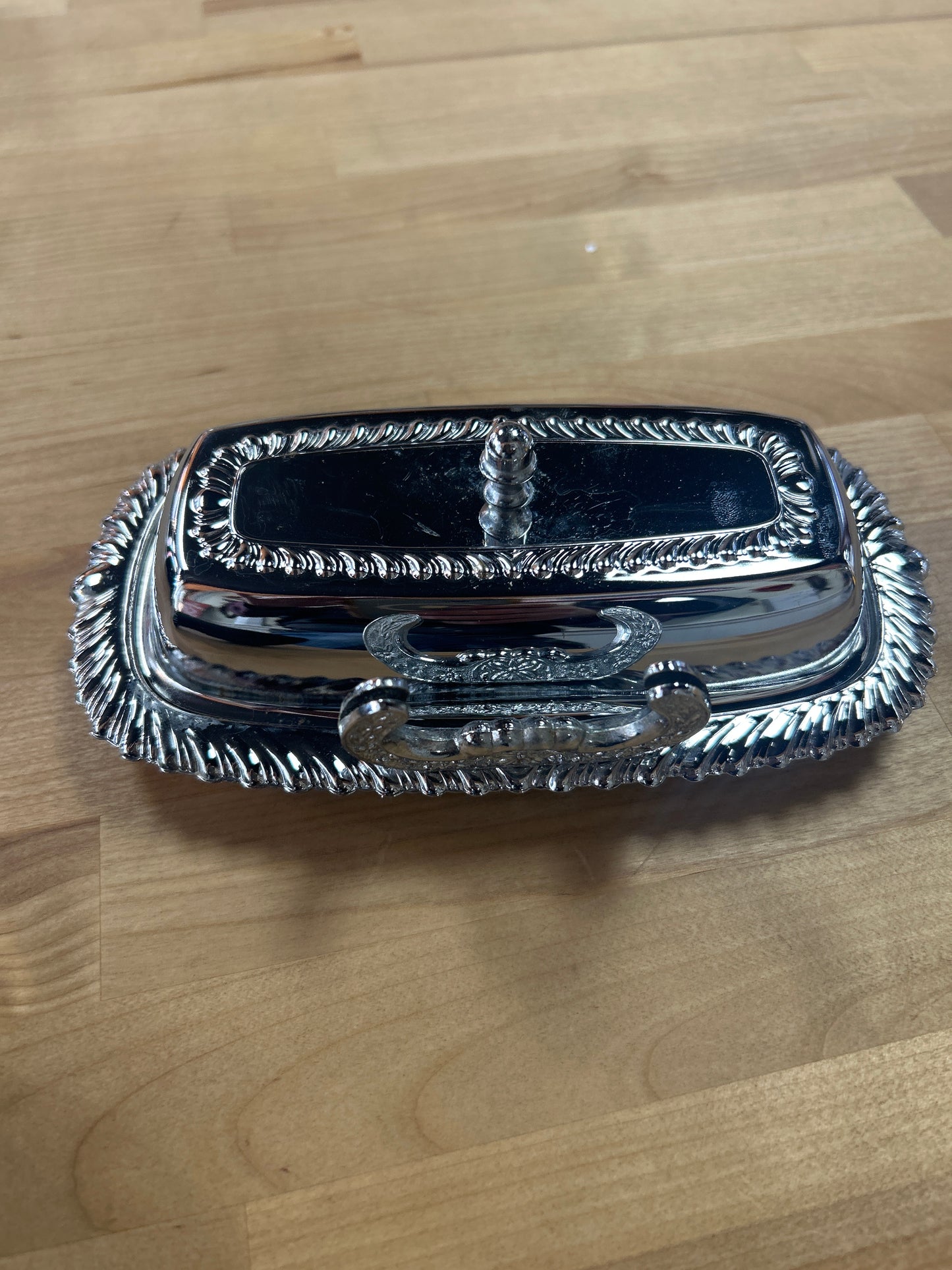 Vintage Irvinware Chrome Butter Dish with Glass Butter Plate w/Knife Holder