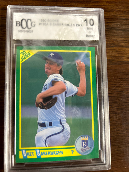 1990 Score - Joke on Back #195A Bret Saberhagen GRADED 10 CASE SCUFFED